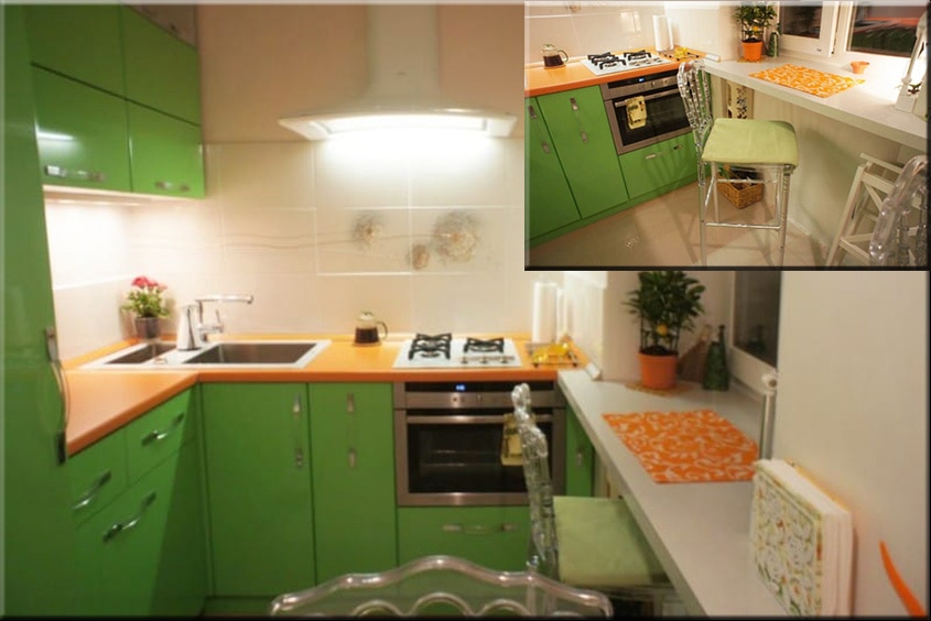 Оранжево-зеленая-кухня