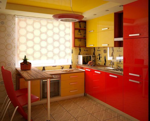 жёлто-красная-кухня