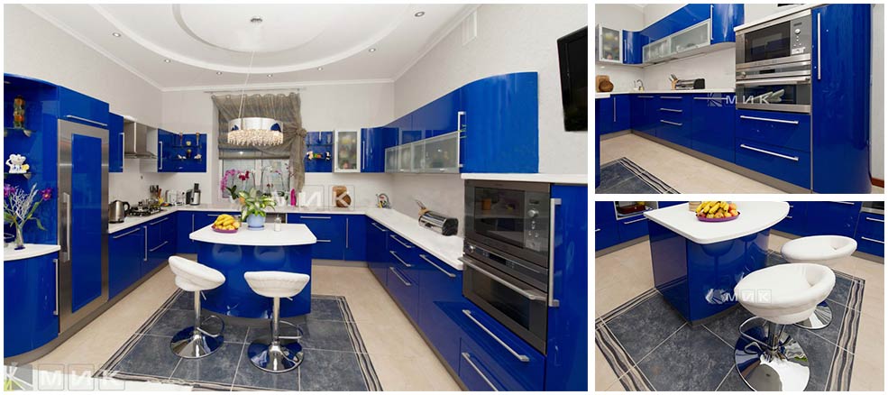 п-образная-синяя-кухня
