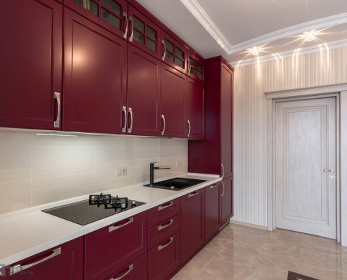 прямая кухня-бордо МДФ прямая кухня-бордо МДФ