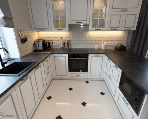 П-образная кухня МДФ патина