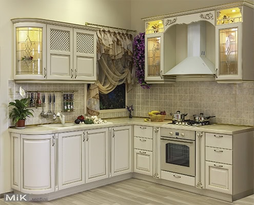 Кухня фасад патина золото