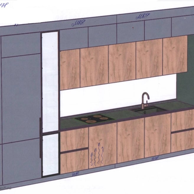 Проєкт кухні без ручок під стелю Проєкт кухні без ручок під стелю