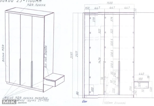 Чертеж распашного шкафа