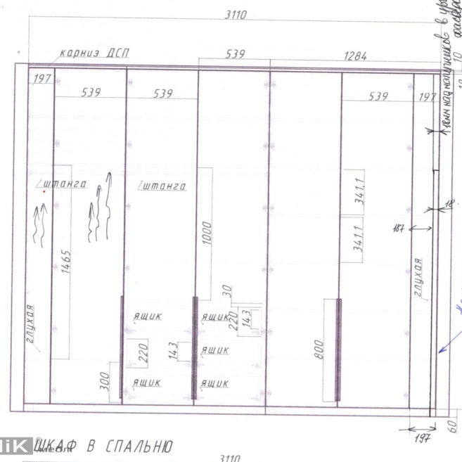 Чертеж распашных шкафов в спальню