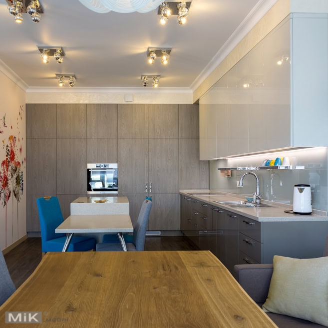Фото кухні студії з їдальнею
